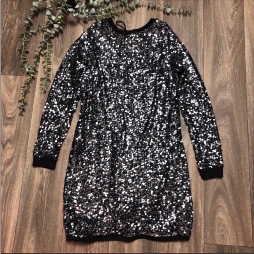 Free People Black Silver Sequin Party Dress xs